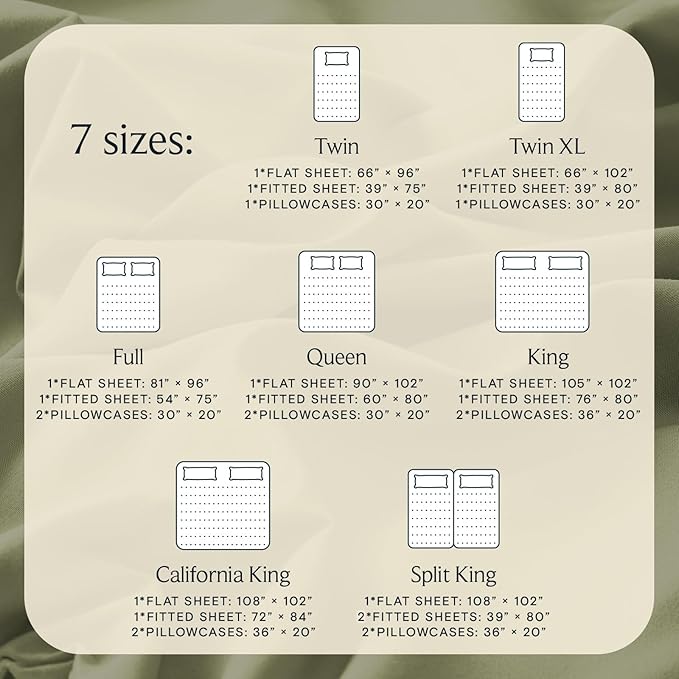 LuxClub 4 PC Full Sheet Set, Deep Pockets Wrinkle Free Cooling Bed Sheets Hotel Bedding for Women, Men, Kids & Teens, Includes 1 Fitted Sheet, 1 Flat Sheet and 2 Pillowcases-Soft Olive | LuxClub Silky Fitted Sheet & Pillowcase Sets, Breathable Hotel Lu...