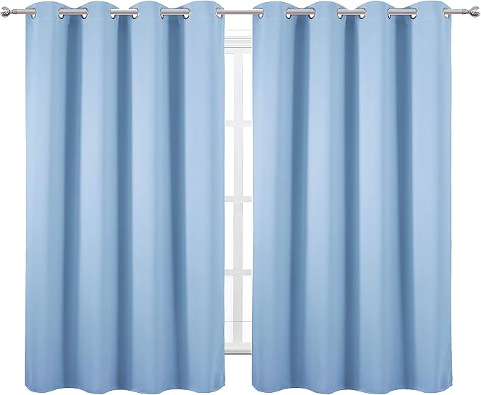 Sky Blue Thermal Blackout Curtains/52 x 54 Inch/Set of 2 Panels Room Darkening Curtains for Bedroom