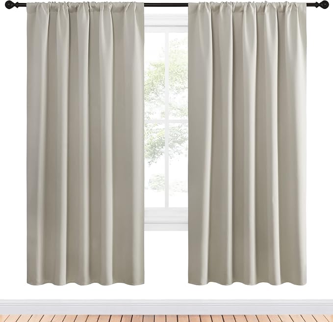 NICETOWN Blackout Curtains for Living Curtains, Room Darkening Window Curtain Panels, Easy-Care Solid Thermal Insulated Draperies/Drapes for Daughter Room (Natural, 2 Panels, 52 by 72)