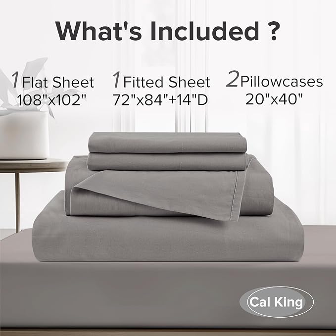 Comfort Spaces 100% Cotton Percale Sheets Cal King Size 4 Pcs, Dark Gray | Crisp, Cool & Breathable Bed Sheets, 14" Deep Pocket Fits Up to 16" Mattress, Lightweight, All Season Cozy, with Pillow Case