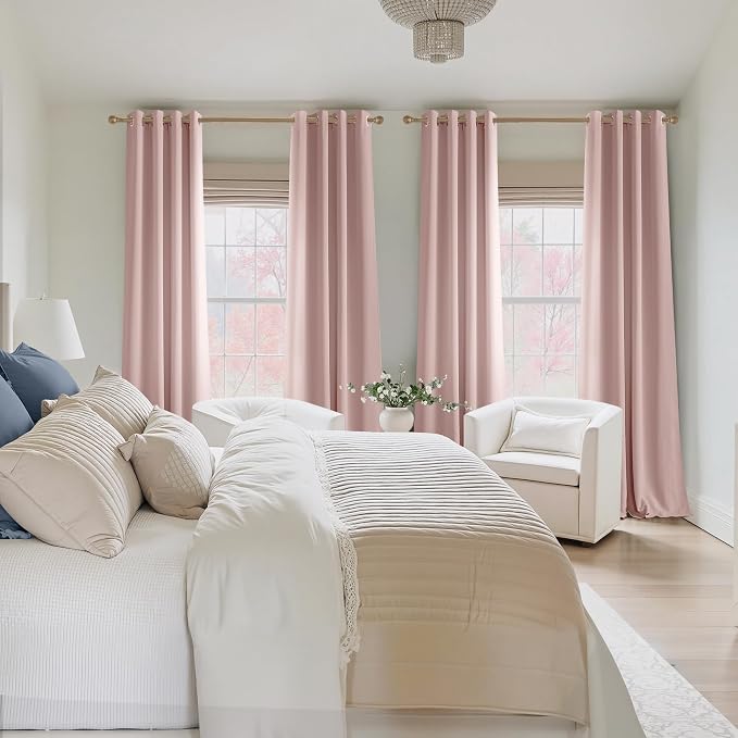 NICETOWN Blush Pink Room Darkening Curtains 78 Inches Long 2 Panels for Girls Room, Bedroom, Nursery Thermal Insulated Blackout Drapes Solid Grommet Noise Reducing Window Curtains, W40