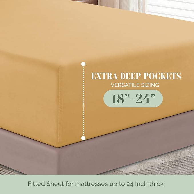 Elegant Comfort Luxurious 1500 Premium Hotel Quality Microfiber 4-Piece Sheet Set, 18-24 Inches Deep - Extra Deep Pocket Sheets - Ultra Soft 4PC Deep Pocket Sheets, Twin/Twin XL, Camel-Gold