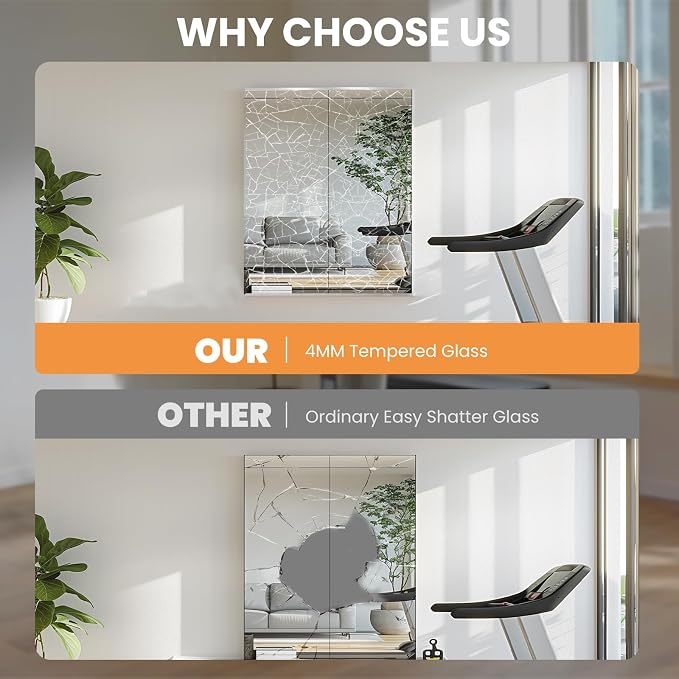 pertetey 48 x 32 in Home Gym Mirrors, Frameless, 2-Pack | Tempered Glass, Full Body View, Wall Mounted for Yoga, Exercise, Dance Studio