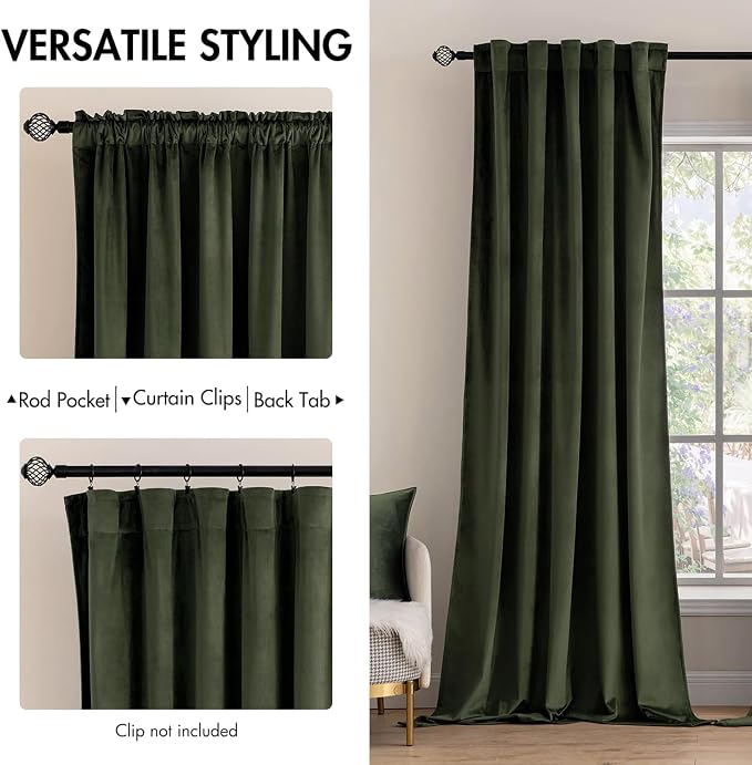 MIULEE Velvet Curtains 52x84 inches 2 Panels Olive Blackout Curtains | Luxury, Bedroom Living Room, Thermal Insulated, Super Soft Window Drapes, Rod Pocket & Back Tab