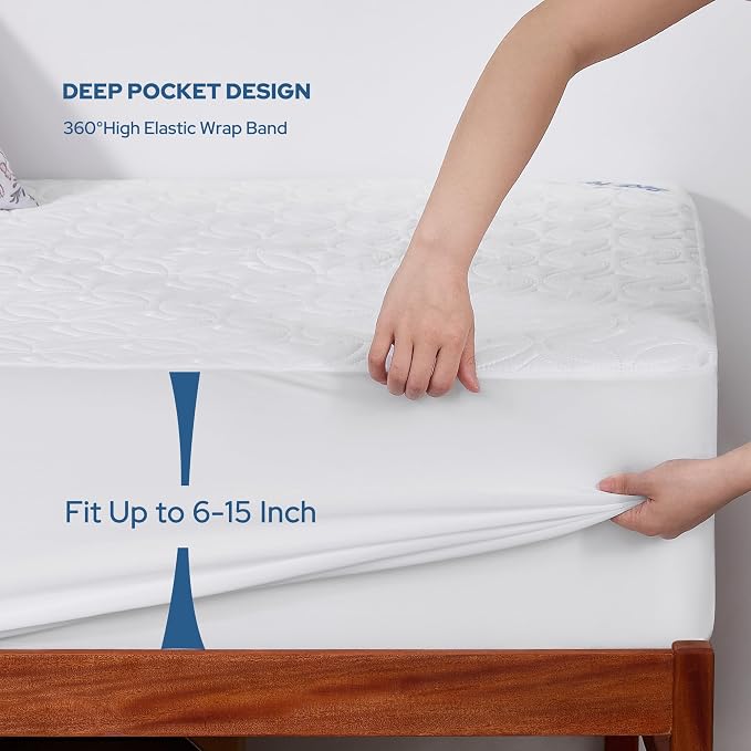 2 Pack Waterproof Mattress Protector Twin XL, Deep Pocket, for College Dorm | Bedlore Soft Breathable Bed Mattress Cover Pad, Fits 6-15 Inch Deep Mattresses, Ideal for Bedroom, Hotel, White