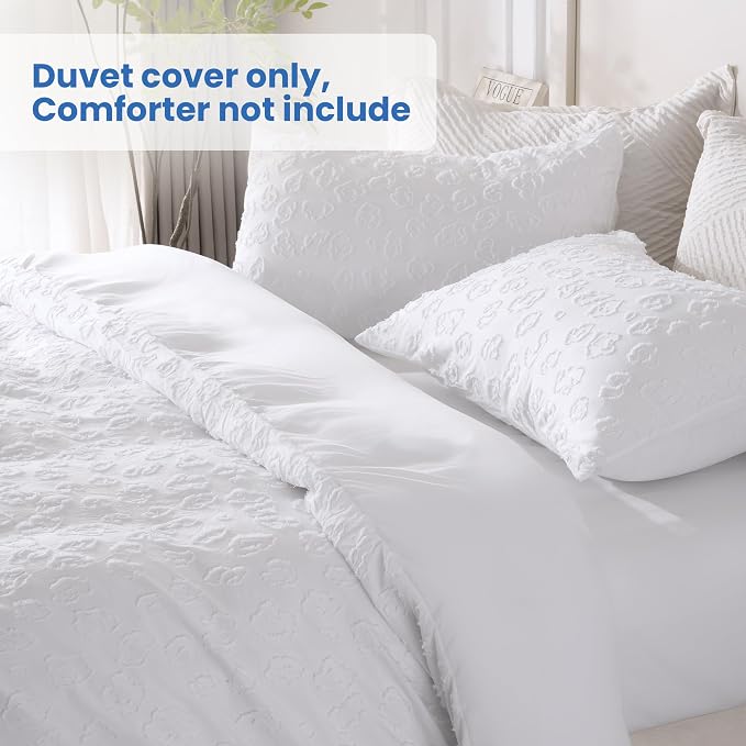 White Leopard Print Textured Tufted Duvet Cover Set, 2 Pieces Super Soft Comforter Cover Bedding Set Breathable Cozy Bedding Set Twin, Includes 1 Duvet Cover, 1 Pillowcase (Jacquard White, Twin Size)