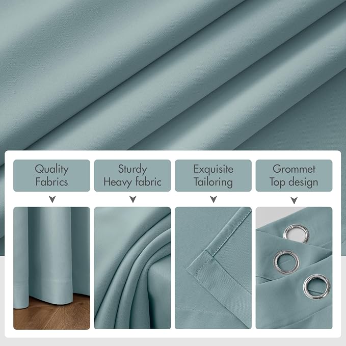 MIULEE Slate Blue Blackout Bedroom Curtains Drapes 96 Inch Long 52"x96" | Grommet Top, Room Darkening Window Drapes, Privacy Protection, Thermal Insulated, Heat Blocking, Light Blocking
