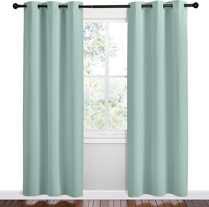 NICETOWN Aqua Blue Room Darkening Curtains, Set of 2, 42 x 78-inch | Window Treatment Thermal Insulated Solid Grommet Room Darkening Curtains/Drapes for Kitchen Bedroom