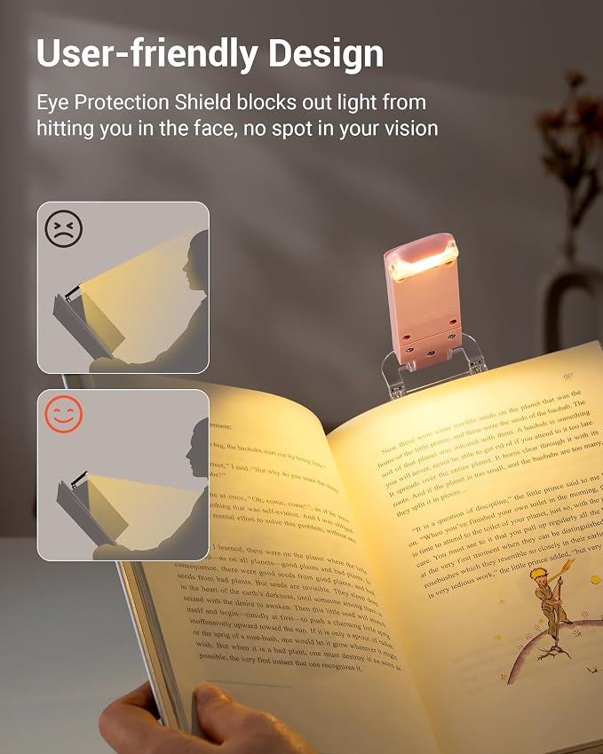 DEWENWILS Book Reading Light with Clip, USB Rechargeable Booklight Pink | Warm White, Brightness Adjustable, Flexible Lighting Angle, Portable Bookmark Lamps for Bookworms, Kids