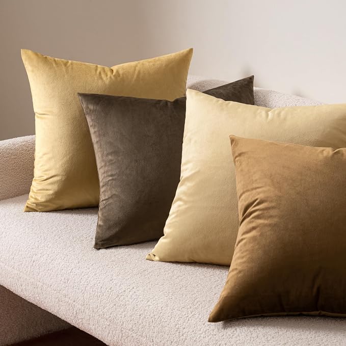 MIULEE Velvet Throw Pillow Covers 18x18 Inch Pack of 2 Coffee | Soft Solid Decorative Pillow Covers, Modern Luxury Home Decor, for Couch Chair Sofa Bedroom Livingroom
