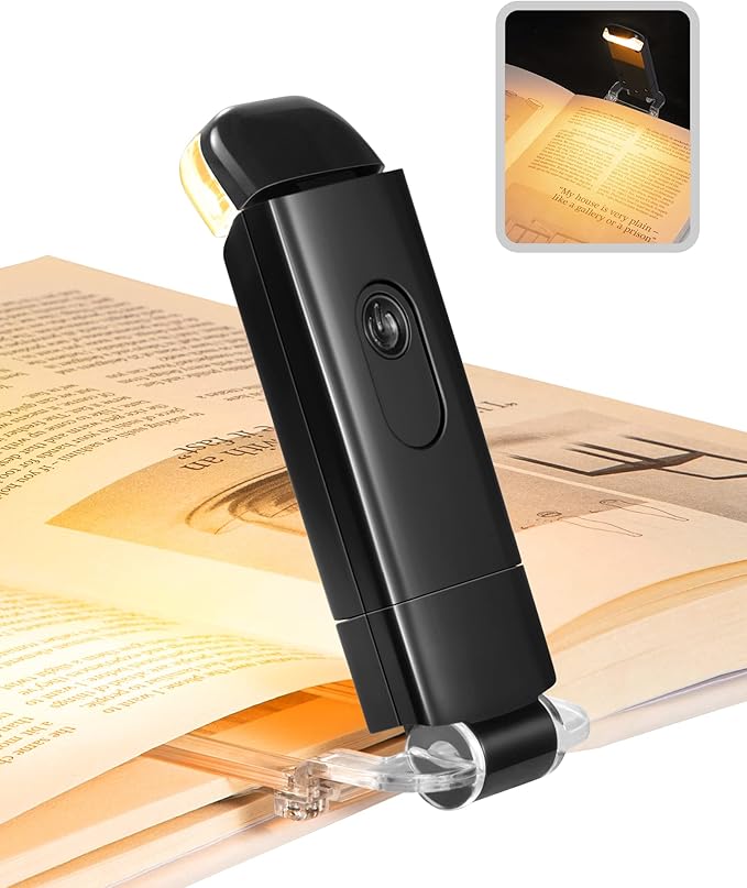 DEWENWILS Book Light, Amber Warm Clip On LED with 3 Adjustable Brightness for Eye Protection, Rechargeable USB Long Lasting Reading Light, Gifts for Bookworms, Kids (Black) | Amber Glow, 3 Brightness Levels, Flexible Lighting Angle, Compact & Lightweig...