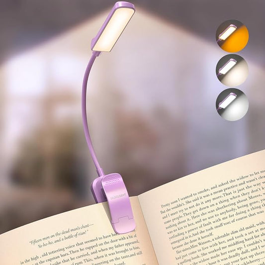 Glocusent 13 LED Book Lights for Reading at Night, Gifts for Book Lovers | Rechargeable Eye-Caring 3 Amber Colors Stepless Dimming, Travel Clip-on Lamp, Christmas Stocking Stuffer Reader Men Women Kid