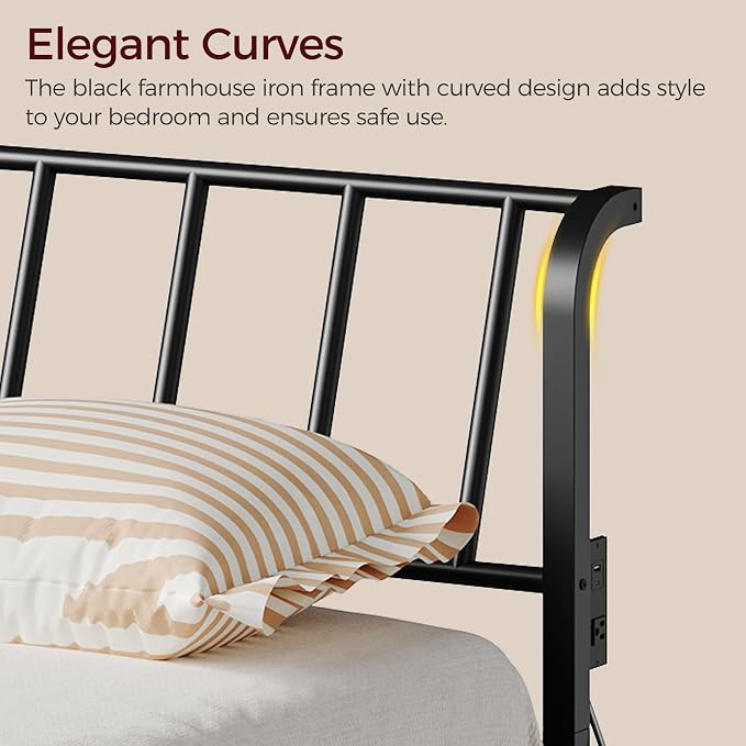 MAHANCRIS King Size Headboard Only, Metal Headboard with 2 Power Strips, 95 Degrees Reclining Backrest with Bed Frame Adapters, Easy Assembly, Black