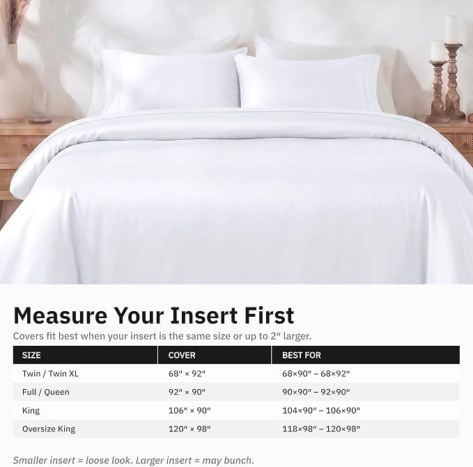 California Design Den Luxury Queen Duvet Cover Set, White | Soft 400 Thread Count 100% Cotton Sateen Backed by GH Seal, Duvet Cover & Pillow Sham 3 Pc Set, Button Closure & Corner Ties