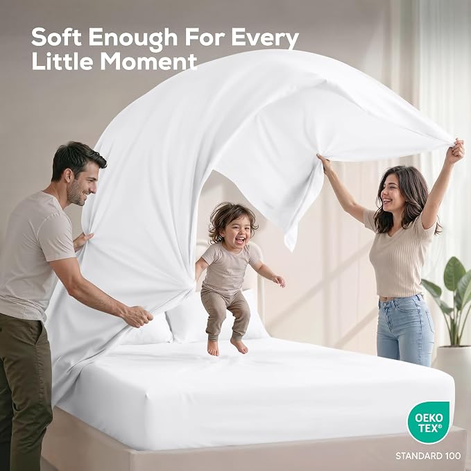 Full Sheets Set, 4 Pieces 16" Deep Pocket Hotel Luxury Bed Sheets, White | Extra Soft Bedsheet Set, Comfy & Breathable Cooling Sheets, Wrinkle & Fade Resistant, Fitted Sheet, Flat Sheet, 2 Pillowcases