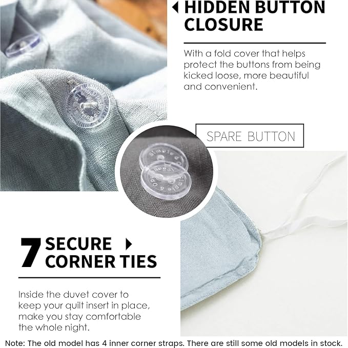 Simple&Opulence 100% Linen Duvet Cover Set 2pcs Basic Style Natural French Washed Flax Solid Color Soft Breathable Farmhouse Bedding with Button Closure - Dusty Blue, Twin