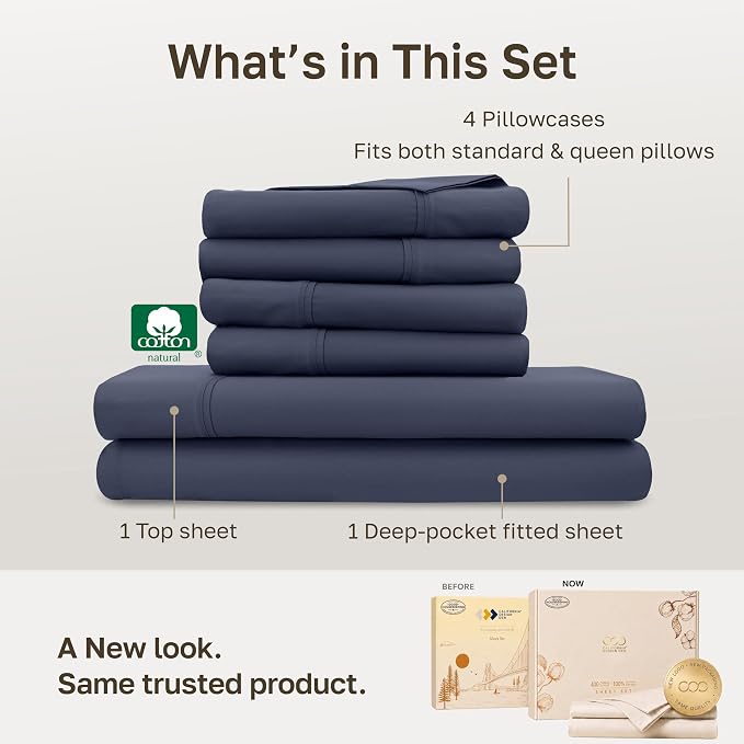 California Design Den Soft 100% Cotton Sateen Queen Sheet Set, 6 Pcs | 6 Pcs with 4 Pillowcases, 400 Thread Count Backed by Good Housekeeping Seal, 16" Deep Pocket, All-Around Elastic, Durable