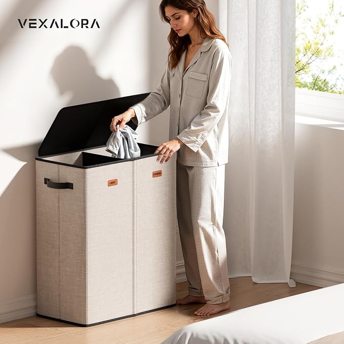 150L Double Laundry Hamper With Lid, Large Clothes Hampers with Removable Bag, Laundry Hamper 2 Section for Bathroom, Bedroom, Laundry Room, Dorm