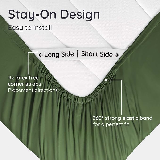 Bambaw King Fitted Sheet Only, 100% Viscose Derived from Bamboo Fitted Sheet King Size, Cooling & Soft, 16” Deep Pocket (Olive)