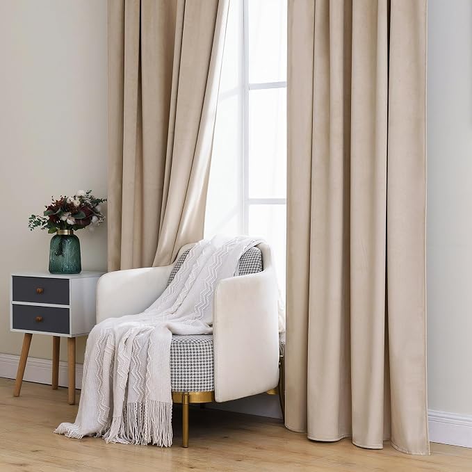 MIULEE Velvet Curtains 52x96 inches 2 Panels Camel Beige Blackout Curtains | Luxury, Bedroom Living Room, Thermal Insulated, Super Soft Window Drapes, Rod Pocket & Back Tab