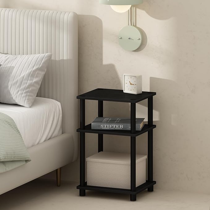 Furinno JUST Set of 2 Toolless 3-Tier Night Stand, Americano | Compact, Narrow, Open Storage Bedside Table, End Table, Side Table, for Bedroom, Dorm