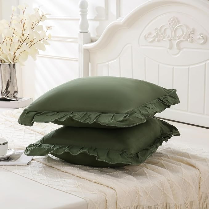 Merryword Olive Green Pillowcases 18x18 Cute Throw Pillow Covers Pack of 2 Ruffle Pillowcase Cushion for Couch Sofa Bedroom