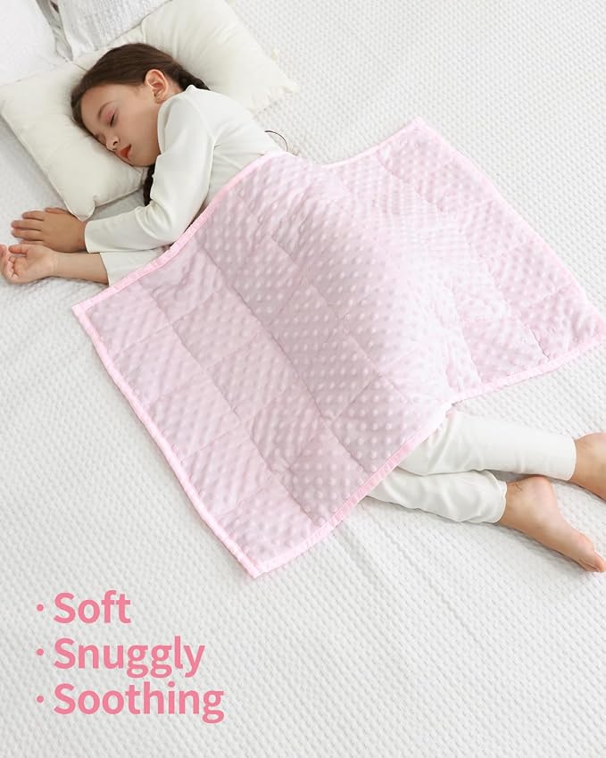 Mr. Sandman Weighted Blanket for Sleeping 2 lbs, 20 x 30 Inches | Soft Cooling Minky Dots; Machine Washable; Glass Bead Filling; Weighted Lap Blanket for School and Home; Pink