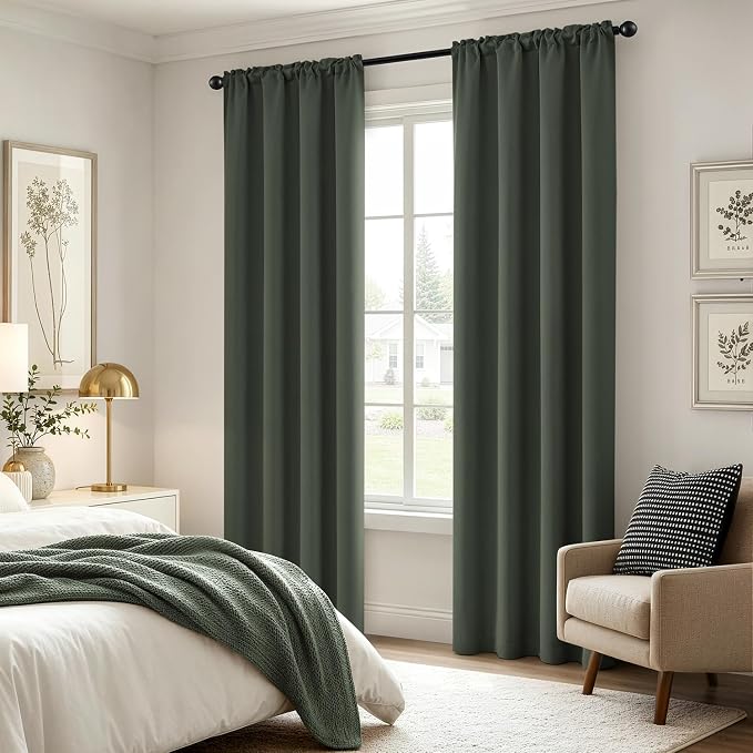 MIULEE 84 Inch Length Dark Mallard Blackout Bedroom Curtains Set of 4 | Thermal Curtains for Summer Heat, Light Blocking Privacy Bedroom Window Drapes, Top&Bottom Rod Pocket, Living Room