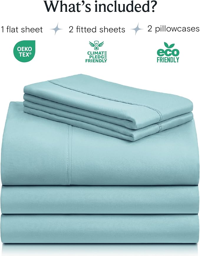 Split King Sheets for Adjustable Bed, Soft Deep Pocket Bed Sheets Set, 5PC | LuxClub Silky Fitted Sheet & Pillowcase Sets, Breathable Hotel Luxury Bedding for Mattress Wrinkle Free, Aqua