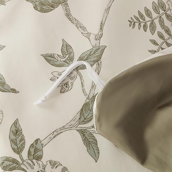 OAITE Queen Duvet Cover Set 3pcs 100% Cotton 600 Thread Count with Floral | Luxury Soft, Breathable,Long Staple Cotton,Hidden Zipper,8 Corner Ties,Easy Care for All Season