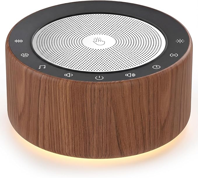 Kipcush White Noise Machine for Baby & Adults, 30 Soothing Sounds, Soft Non-Glare Nursery Lamp, 8 Color Night Lights, Memory Function (Angel V5 Wooden, Standard)