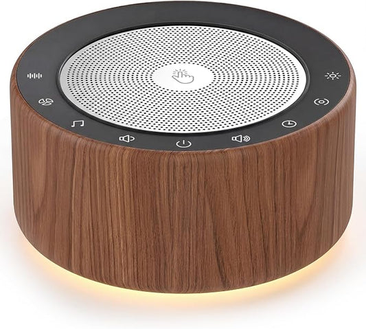 Kipcush White Noise Machine for Baby & Adults, 30 Soothing Sounds, Soft Non-Glare Nursery Lamp, 8 Color Night Lights, Memory Function (Angel V5 Wooden, Standard)