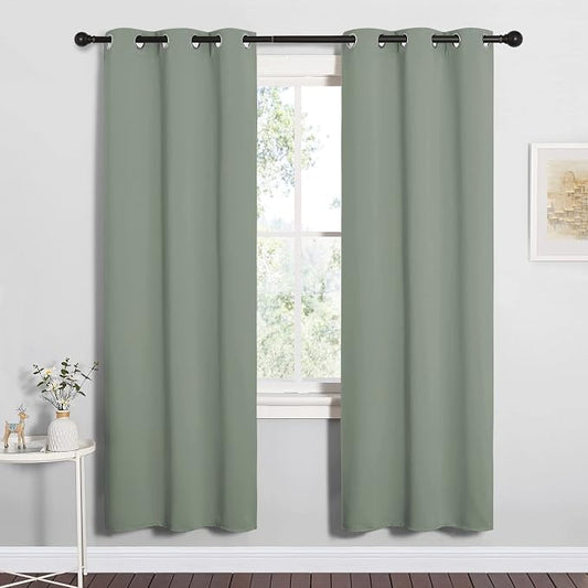NICETOWN Bedroom Curtain Panels, 1 Pair, 34 by 72-inch, Sage Green | Blackout Draperies, Thermal Insulated Solid Grommet Blackout Curtains/Drapes