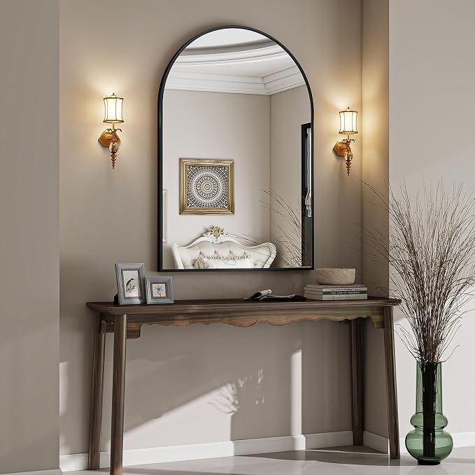 Large Arched Wall Mirror, 30 x 48 inch Arch Bathroom Mirror Black | Wall Mounted Bathroom Vanity Mirror with Arch Metal Frame, Modern Room Decor for Bedroom, Entryway, Hanging or Leaning