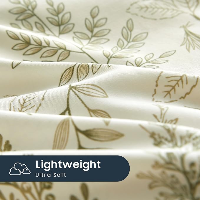 Wake In Cloud - Floral Duvet Cover Set, Botanical Vintage Flower Coquette Cottagecore Aesthetic for Women Teen Girls, Soft Lightweight Bedding, 3-Piece, Olive Green, King Size