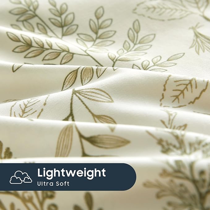 Wake In Cloud - Floral Duvet Cover Set, Botanical Vintage Flower Coquette Cottagecore Aesthetic for Women Teen Girls, Soft Lightweight Bedding, 3-Piece, Olive Green, Full Size
