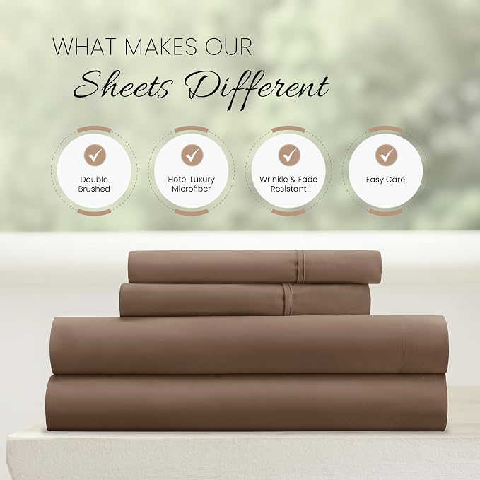 Linen Market Brushed Microfiber King Sheet Set 4 Piece – Oeko-TEX Certified Ultra Soft & Wrinkle-Free - 16" Deep Pocket Sheets - Easy Care King Size - Taupe