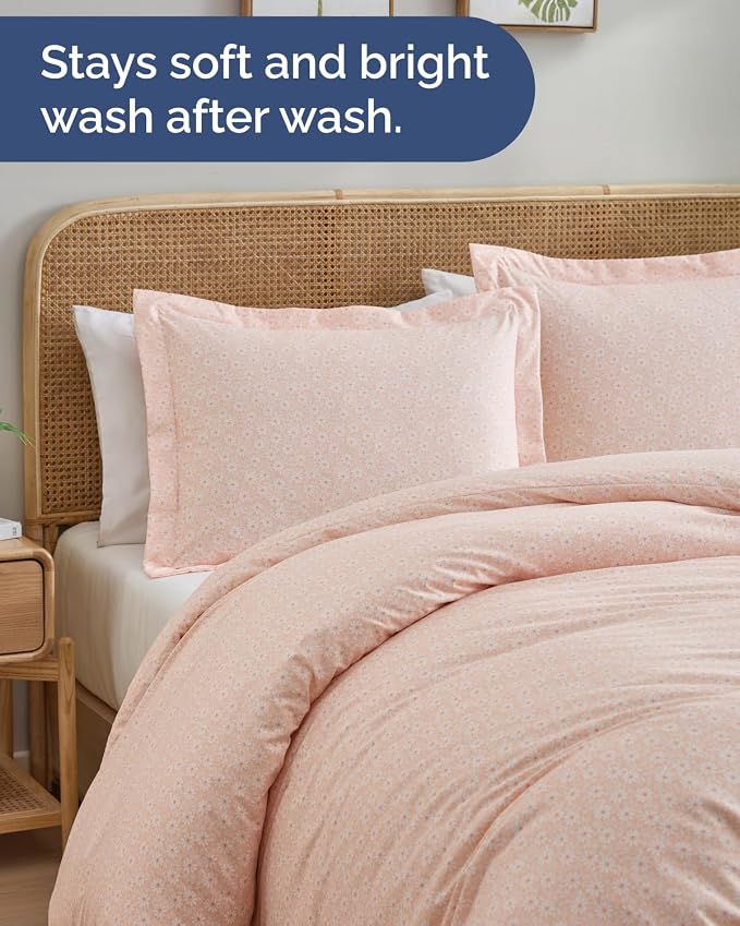 Duvet Cover Cal King Size - Floral Duvet Cover - 3 Piece - Pink Daisy | Soft Floral Duvet Cover 104 x 98 with 2 Pillow Shams, Zipper Closures & Ties, Floral Bedding for Women, Men, Kids & Teens