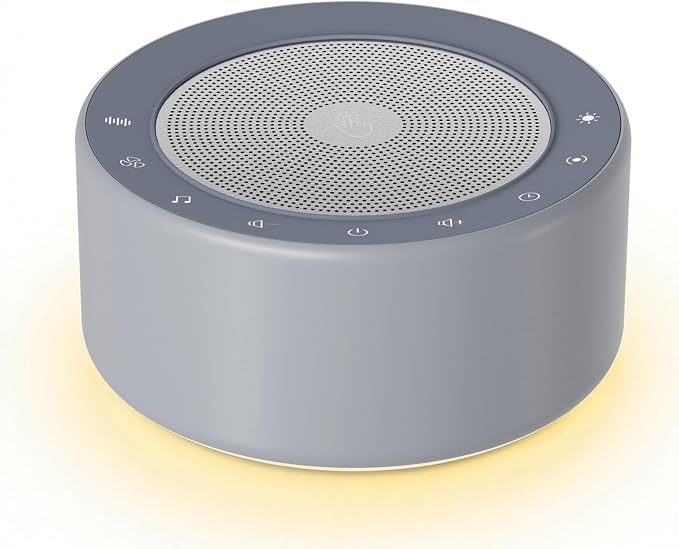 Kipcush White Noise Machine for Baby & Adults, 30 Soothing Sounds, Soft Non-Glare Nursery Lamp, 8 Color Night Lights, Memory Function (Angel V4 Grey, Standard)