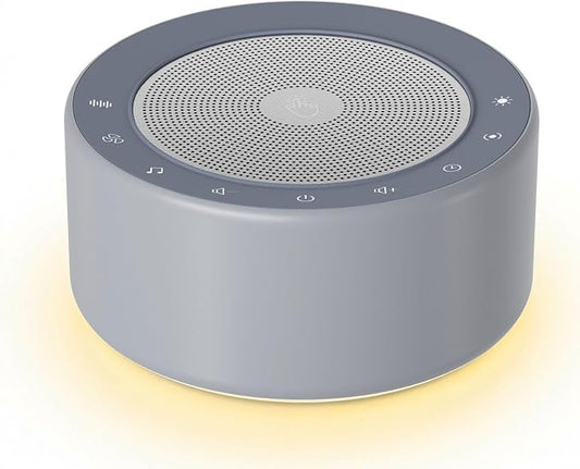 Kipcush White Noise Machine for Baby & Adults, 30 Soothing Sounds, Soft Non-Glare Nursery Lamp, 8 Color Night Lights, Memory Function (Angel V4 Grey, Standard)