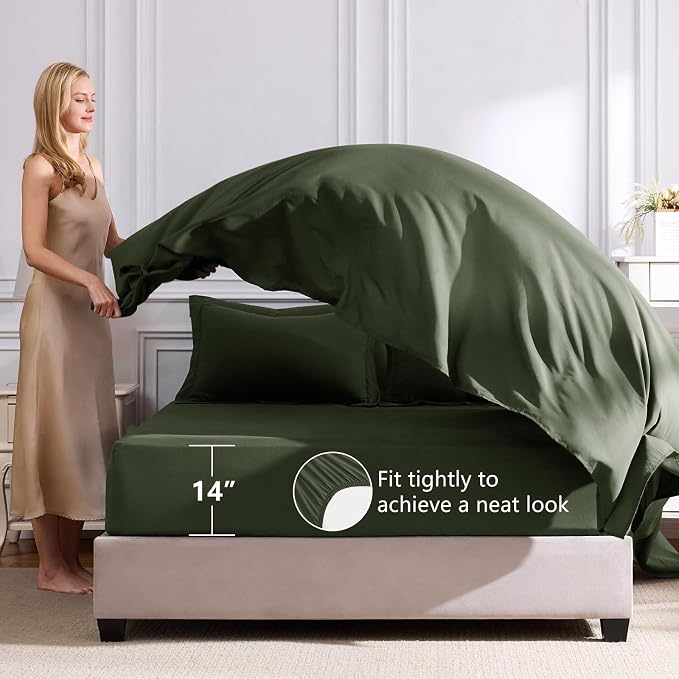 Twin XL Comforter Set Dark Green - 5 Pieces Complete Bedding Set | College Dorm Essentials, OEKO-TEX Certified, All Season, 240GSM Down-Alternative Comforter, Sheets, Pillowcase & Sham