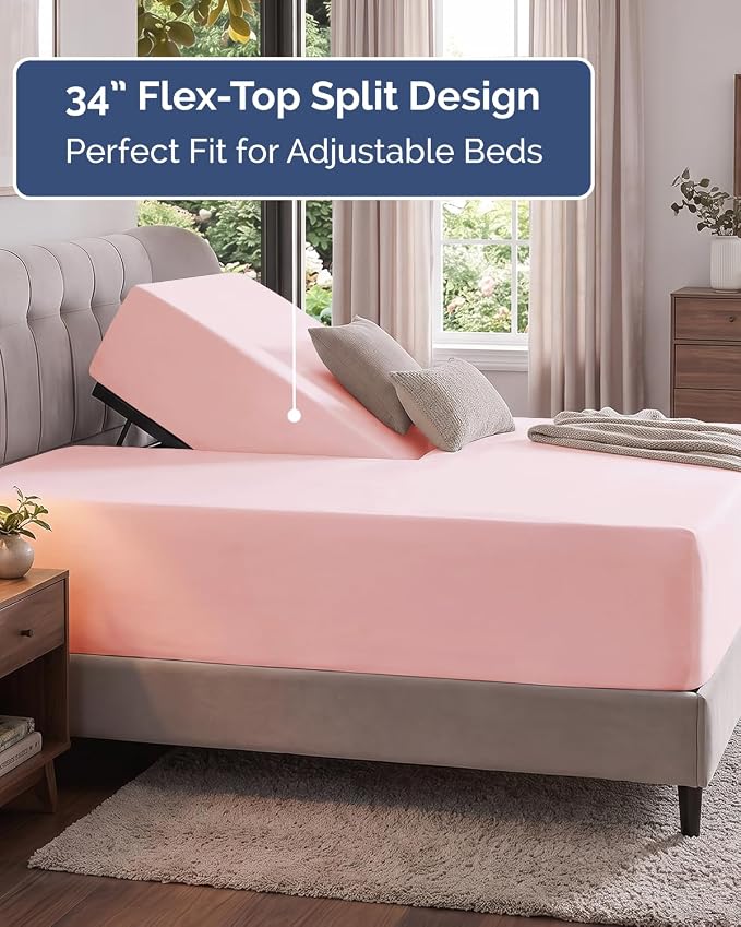 Extra Deep Flex Top Split Head King Fitted Sheet Only - Lavender Pink | Easily Fits 18 inch to 24 inch Mattress, Soft, Wrinkle Free, Breathable & Comfy, Extra Deep Pockets Hotel Luxury Fitted Sheet