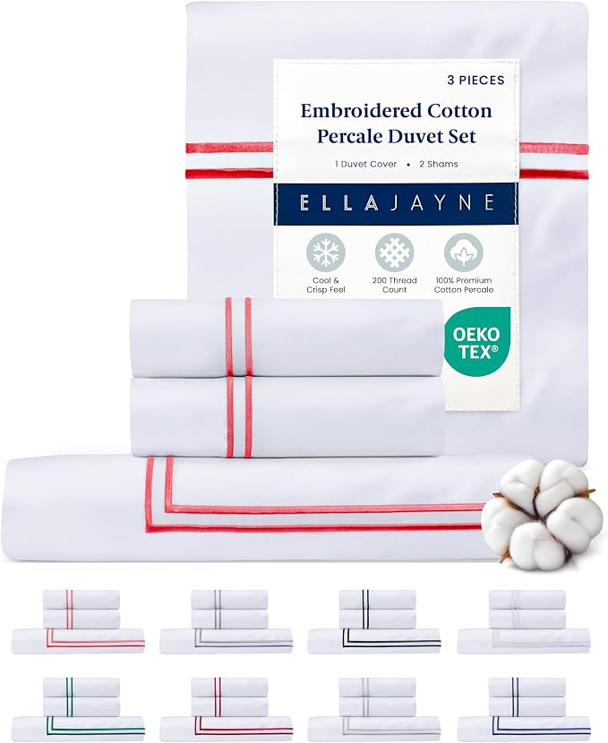 Ella Jayne Duvet Cover Queen 100% Cotton Percale Soft Set Pink Design 3 Pcs | Queen Duvet Cover | Soft Cotton Percale | 90 x 90 Inch Cover | Includes 2 Matching Pillow Shams | Pink Design