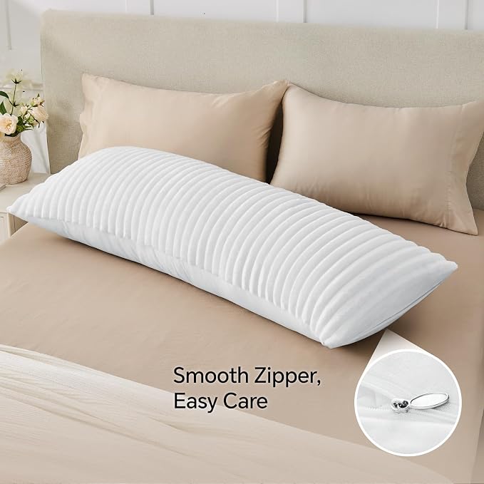 BEDELITE Fluffy Striped Body Pillow Cover with Zipper, Bright White, 20x54 | Ultra-soft Faux Fur with 14D Striped Texture, Comfy, Plush, and Cloud-like, Body Pillow Pillowcase for Bed Couch Room Decor