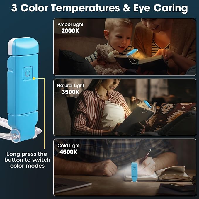VZZNN 12 Pack Reading Light,Rechargeable Book Light for Reading in Bed,Clip-On Book Lights with 3 Color Temperature,Bulk Gifts for Book Lovers Kids Adults（Multicolor）