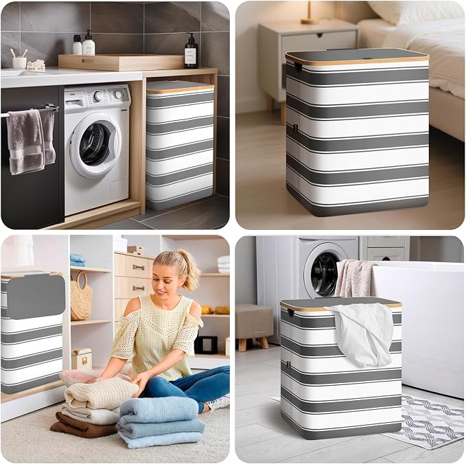 BALEINE 70L Laundry Hamper with Lid, Large Laundry Basket Bin | Large Capacity, Easy-Access Lid, Shape-Retaining Structure, Pull Handles, Ideal for Bedroom, Dorm, Laundry Room