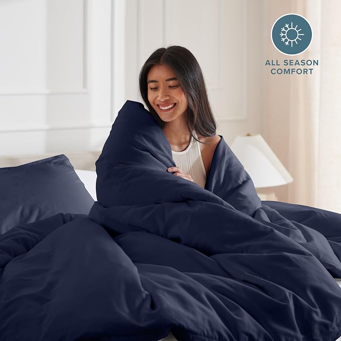 Bare Home Duvet Cover Set 1800 Ultra-Soft (Queen, Midnight Blue) | Lightweight, Cooling, Breathable, Premium 1800 Ultra-Soft, All-Season