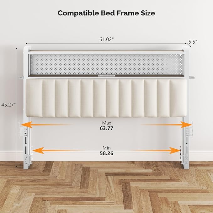 VINGLI Queen Size Headboard for Bed,Upholstered Headboards with Storage, Charging Stations and LED Lights, 2 Tier Shelves and Pegboard, Modern Bed Head Board, Adjustable Height, White
