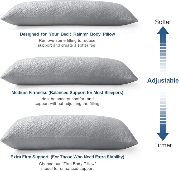 Rainmr Extra Long Body Pillow Cubies Memory Foam 150x50cm – Anime Body Pillow Insert for Adults – with Cooling Gray Cover Huggable Pillows 20x60 inches