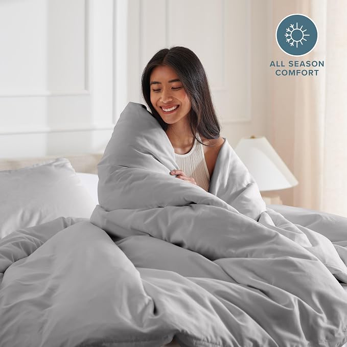Bare Home Duvet Cover Set 1800 Ultra-Soft (Oversized King, Light Grey) | Lightweight, Cooling, Breathable, Premium 1800 Ultra-Soft, All-Season